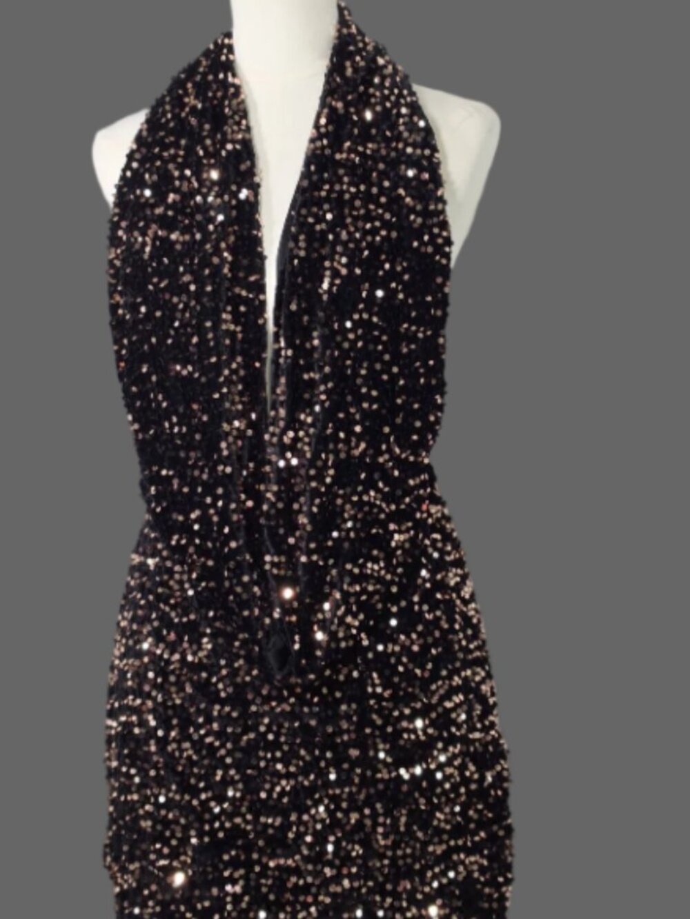 NOVAORILY Black Rose Gold Sequin Halter Mini Dress Open Back